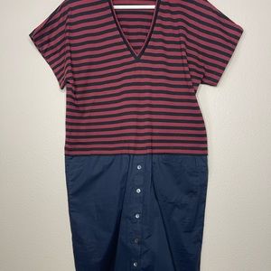 Derek Lam 10 Crosby Striped Knit Half Button Down Tunic Dress